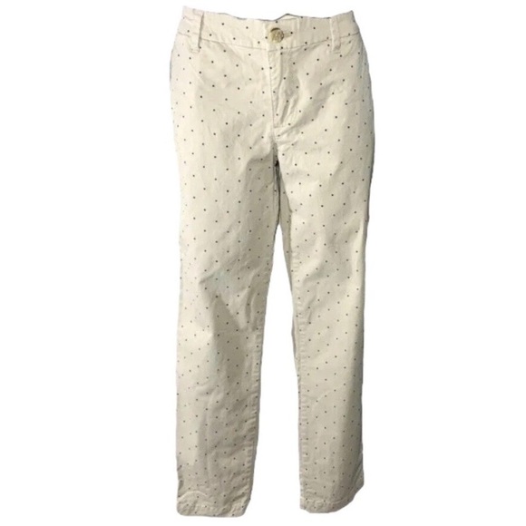 Tommy Hilfiger Ankle Pant Sz 6 Beige/Tan Blue dot Stretch Denim Style Preppy - Picture 1 of 14